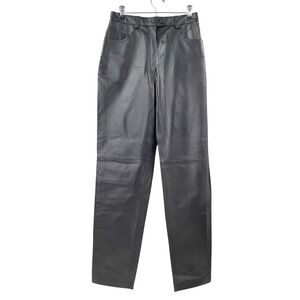 NWT Lew Magram  Black Leather Pants # 9264 Straight Leg High Rise Womens 4 Moto